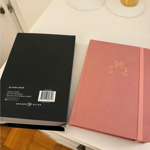 Archer & Olive A5 Pink Bow Dot Grid Notebook ; - Picture 1 of 2